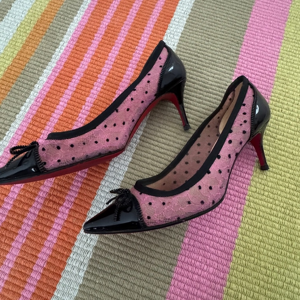 Christian Louboutin Pink and Black Polka Dot Heels “rare”